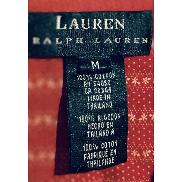 Ralph Lauren Top Womens Medium Red Cream Striped Button Up Long Sleeve Boho - Picture 6 of 8